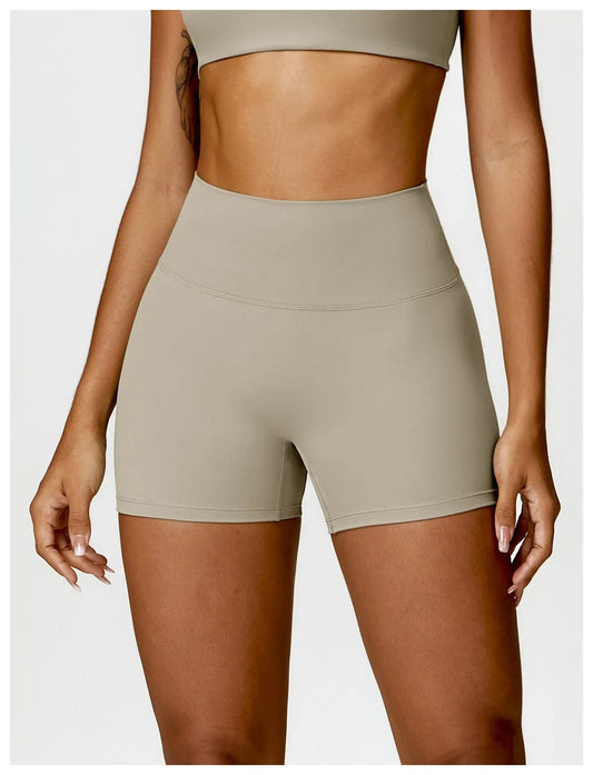 Beige Sculpt Scrunch Biker Shorts 4"